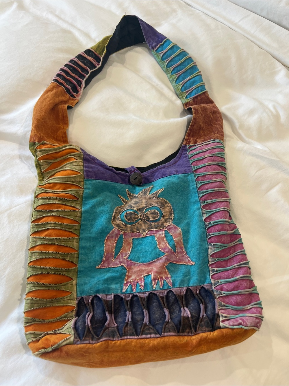 Boho Multicolor Patchwork Owl Tote Bag